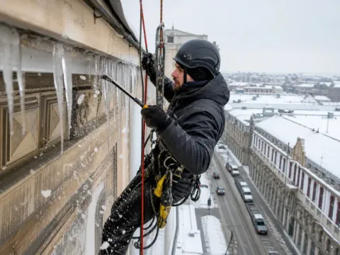 Îndepărtare de țurțuri de pe fațadă — intervenții de iarnă