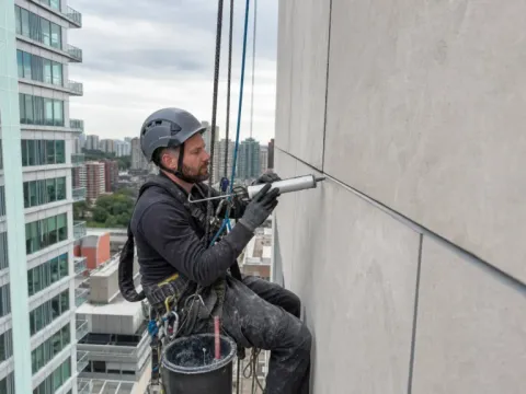 Etanșare de rosturi pe fațadă — alpinism utilitar
